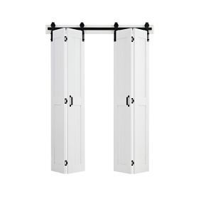 Bifold Barn Door, 48" x 84", MDF Bi-Fold Sliding Closet Doors, Hardware Kit Included, H-Frame Space-Saving Design, Pre-Assembled Panels for Bedro
