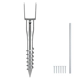 No Dig Ground Anchor, 1 Pack 3.94 x 2.76 x 27.56 in DIY Screw in Post Stake, Includes 6 Lag Bolts & a Rebar, U-Shape Heavy Duty Steel Post Holder