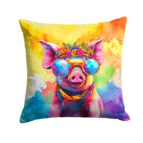 NEW Hippie Animal Pig Throw Pillow Machine Washable, Indoor Outdoor Decorative Pillow for Couch, Bed or Patio, 14Hx14W