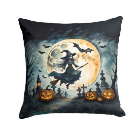 Flying Witch Spooky Halloween Throw Pillow Machine Washable, Indoor Outdoor Decorative Pillow for Couch, Bed or Patio, 14Hx14W