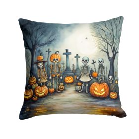 Calacas Skeletons Spooky Halloween Throw Pillow Machine Washable, Indoor Outdoor Decorative Pillow for Couch, Bed or Patio, 14Hx14W