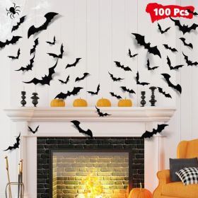 PVC 3D Bats Wall Stickers, Scary Halloween Party Decorations Indoor Outdoor (Option: BlacK)