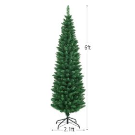 6ft Slim Pencil Christmas Tree - Space-Saving Design For Small Corners, 400 Realistic PVC Branches With Flocked Finish (Option: defaulttitle)