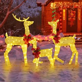 3-Piece Lighted Christmas Reindeer Family Set Outdoor Decorations, Weather Proof 2D Deer Family Set Of 3 Christmas Ornament Home Decor Pre-lit 20 (Option: defaulttitle)