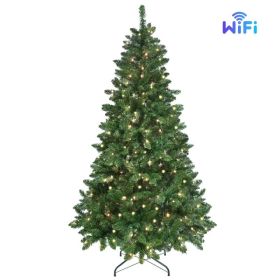 Artificial 9ft Green RGB-lit Christmas Tree With 1721PVC Mixed Branch Tips,Hinged Premium & Foldable Base For Indoor Holiday Decorating (Option: defaulttitle)