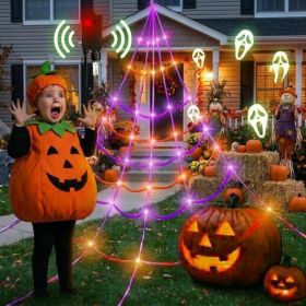 Halloween Lighted Spider Web With 150 LED Lights Motion Activated Outdoor Yard Decor (Option: MULTI)