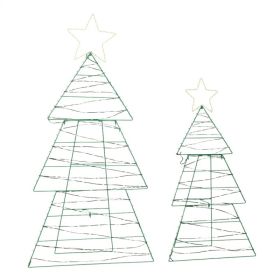 Set Of 2 Lighted Metal Christmas Tree Yard Decorations, Pre-lit Holiday Decor With 150 Green And Warm White LED Lights For Xmas Outdoor Indoor De (Option: defaulttitle)