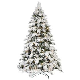 Artificial 7ft Flock LED-lit Christmas Tree With 890PE/PVC Mixed Branch Tips,Hinged Premium & Foldable Base For Indoor Holiday Decorating (Option: defaulttitle)