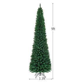 9ft Slim Pencil Christmas Tree - Space-Saving Design For Small Corners, 1500 Realistic PVC Branches With Flocked Finish (Option: defaulttitle)