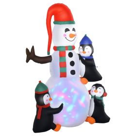 6' Christmas Inflatables Outdoor Decorations Snowman with Penguins, Blow-Up Yard Christmas Decor with LED Rotating Colorful Light (Option: Multi Color-305x305x150 mm)
