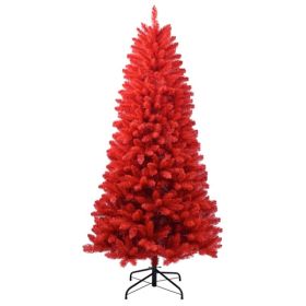 Artificial 7ft Red Christmas Tree With 1066 PVC Branch Tips, Hinged Premium & Foldable Base For Indoor Holiday Decorating (Option: defaulttitle)