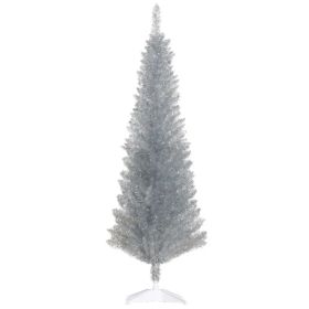 5' Artificial Pencil Christmas Tree, Slim Xmas Tree With 294 Realistic Branch Tips And Plastic Stand, Silver--Self-pick Up Is Not Supported. (Option: defaulttitle)