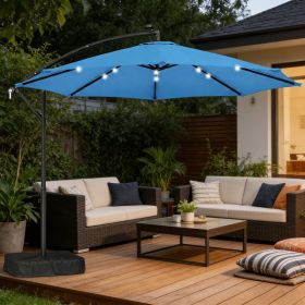 10 Ft Cantilever Patio Umbrella With Light, Weight, Offset Hanging Outdoor Umbrella With Protective Cover Adjustable Canopy (Option: Lake Blue)