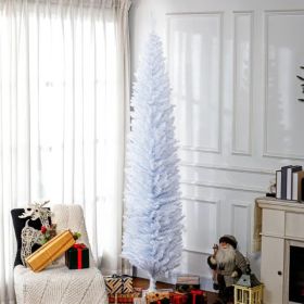 8' Artificial Pencil Christmas Tree, Slim Xmas Tree With 618 Realistic Branch Tips And Plastic Stand, White (Option: defaulttitle)