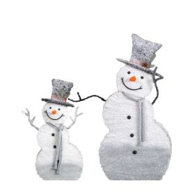 Set Of 2 Lighted Snowman With Top Hat Christmas Decorations, Pre-lit 2D Holiday Decor With 80 Warm White LED Lights For Xmas Outdoor Indoor Decor (Option: defaulttitle)
