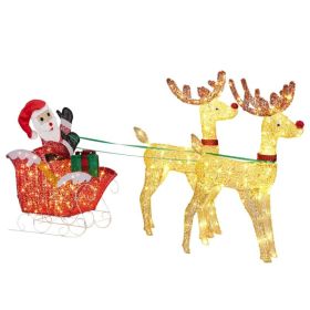 Lighted Reindeer Pulling Sleigh Christmas Decorations, Pre-lit Holiday Decor With270Warm White LEDfor Xmas Outdoor Indoor Decor Lighted Holiday D (Option: defaulttitle)