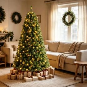 6 FT Pre-Lit Artificial Christmas Tree With 350 Dual Color LED Lights, 845 Branch Tips Hinged PVC Xmas Tree With Remote Timer 9 Lighting Modes Fo (Option: defaulttitle)