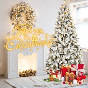 Artificial 8ft Flock Christmas Tree With 1793PE/PVC Mixed Branch Tips, 470L Warm White Lights, Hinged Premium & Foldable Base For Indoor Holiday (Option: defaulttitle)
