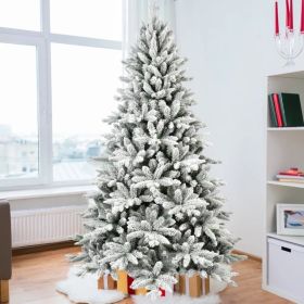 7ft Flocked Christmas Tree With 1514 Tips, Realistic PE+PVC Snowy Hinged Tree With Metal Stand, Full Artificial Xmas Tree For Holiday Decoration (Option: defaulttitle)