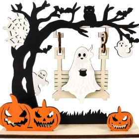 Halloween Ghost Pumpkin Wooden Table Decor Cute Halloween Centerpiece For Home Party Decoration (Option: BlacK)