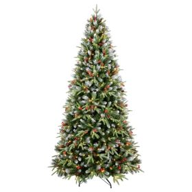 Artificial 5ft Green LED-lit Christmas Tree With 1113PE/PVC Mixed Branch Tips,Red Fruit And Pine Cone,Hinged Premium & Foldable Base For Indoor H (Option: defaulttitle)