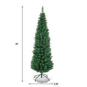 5ft Slim Pencil Christmas Tree - Space-Saving Design For Small Corners, 220 Realistic PVC Branches With Flocked Finish (Option: defaulttitle)