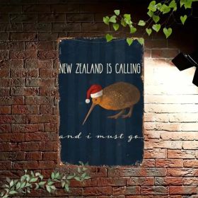 CIFbuy New Zealand Kiwi Metal Sign With Christmas Hat, Vintage 2D Flat Plaque Wall Art, Festive Holiday Decor Ornament For Living Room TikTok, Ti (Option: defaulttitle)