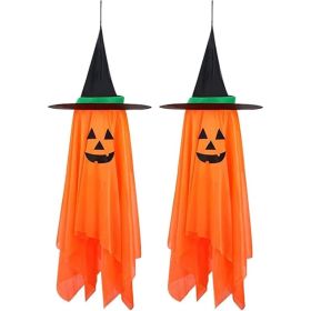 2Pcs Halloween Decorations, Halloween Pumpkin Decorations, Hanging Pumpkin Witch Hats Ornaments For Home Garden Yard Party (Option: ORANGE)