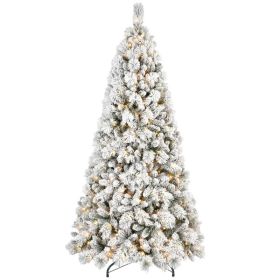 Artificial 8ft Flock LED-lit Christmas Tree With 1445PVC/Hard Needle Mixed Branch Tips,Hinged Premium & Foldable Base For Indoor Holiday Decorati (Option: defaulttitle)