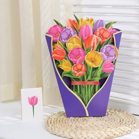 3D Pop Up Flower Bouquet Paper Flowers Cards; Forever Flower Bouquet Birthday Gift Greeting Cards With Note Card And Envelope For Women Girls Wif (Items: Tulip)