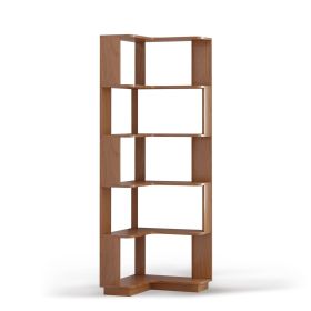 6 Tier Freestanding L-Shaped Corner Bookshelf For Living Room, Bedroom, Wooden Bookcase with anti-drop panle & anti tipping device, Display shelf (Color: Dark Oak)