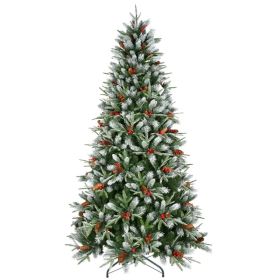 Artificial 5ft Green Christmas Tree With 1113PE/PVC Mixed Branch Tips,Red Fruit And Pine Cone,Hinged Premium & Foldable Base For Indoor Holiday D (Option: defaulttitle)