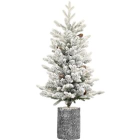 Artificial 4.5ft Decorated Flocking Basin Tree With 720 PE/PVC Mixed Branch Tips, Pine Cone *19, 150L Wram White Light, Holiday Decorating (Option: defaulttitle)
