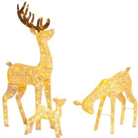 3-Piece Lighted Christmas Reindeer Family Set Outdoor Decorations, Weather Proof Deer Family Set Of 3 Christmas Ornament Home Decor Pre-lit 280 L (Option: defaulttitle)