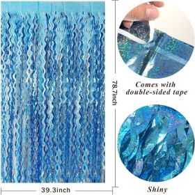 Curtains Wavy Backdrop For Parties Sparkle Metallic Wavy Foil Fringe Backdrop Curtain For Party Decorations Photo Booth Props For (Option: Blue)