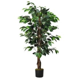 4FT Artificial Ficus Tree - 504 PEVA/Polyester Leaves, Multiple Trunks, Green (Option: defaulttitle)