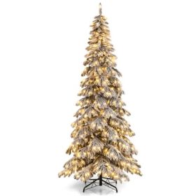 9ft Pre-Lit Snow Flocked Christmas Tree - 500 Warm White LEDs, 1223 Branch Tips, 3 Lighting Modes (White) (Option: defaulttitle)